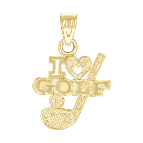 10kt 10k Yellow Gold Mens Heart I Love Golf Sports Charm Pendant - Picture 1 of 3